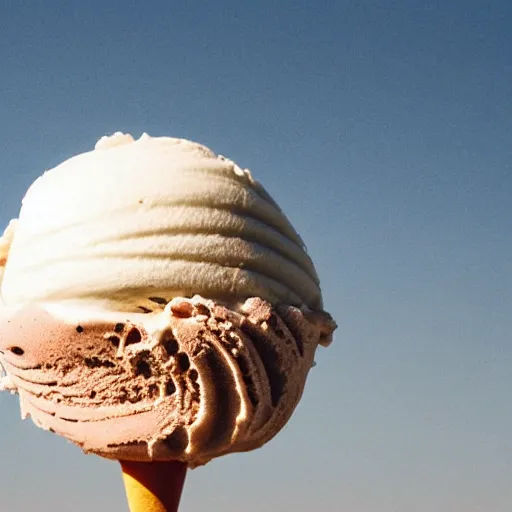 Prompt: earth made of ice cream, in a cone, which is melting under the heat