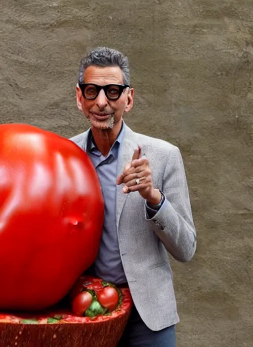 Image similar to jeff goldblum inside a giant tomato, inspired by davis jim