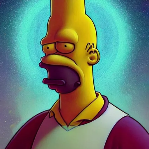 Image similar to ultra realistic illustration of magical homer simpson, forest, fantasy, colorful lights, intricate, elegant, highly detailed, digital painting, artstation, concept art, smooth, sharp focus, illustration, art by artgerm and greg rutkowski and alphonse mucha homer!!! simpson!!!