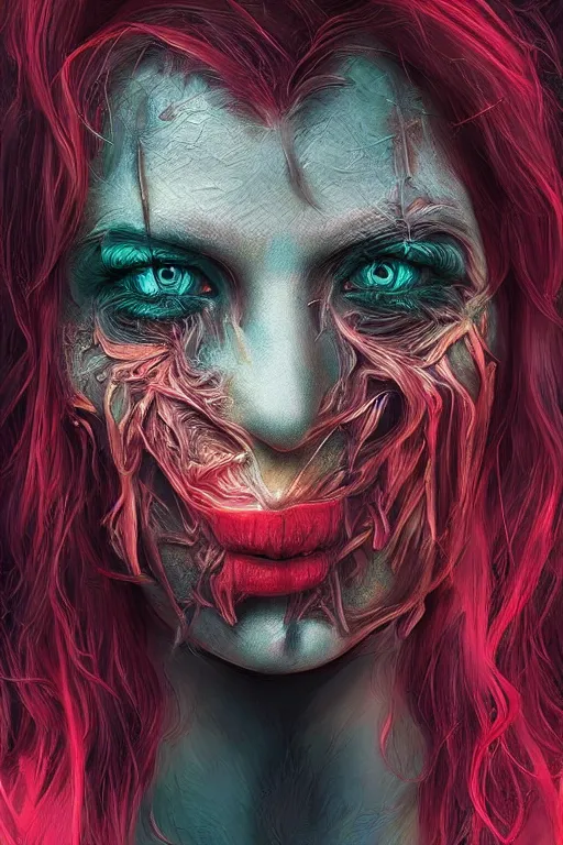 Image similar to stunningly gorgeous nightmare portrait, digital art, highly detail, vivid, terrifying