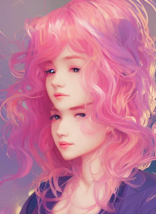 Image similar to beautiful girl pink blob hair, cute, intricate, highly detailed, digital painting, trending on artstation, concept art, smooth, sharp focus, backlit, rim light, vivid colors, illustration, unreal engine 5, 8 k, art by rossdraws and alphonse mucha