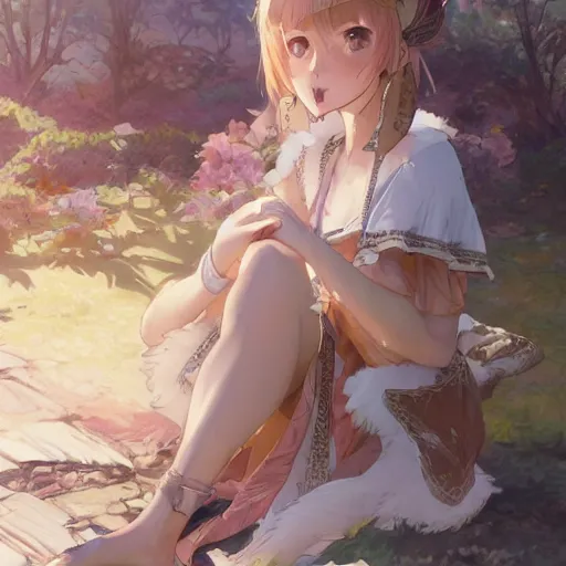 Image similar to a digital art of cute fluffy caracal in toga, ancient greek city, sunny day, by krenz cushart and mucha and akihito yoshida and greg rutkowski and makoto shinkai, long shot, back lighting, detailed eyes, 4 k resolution, trending on art station