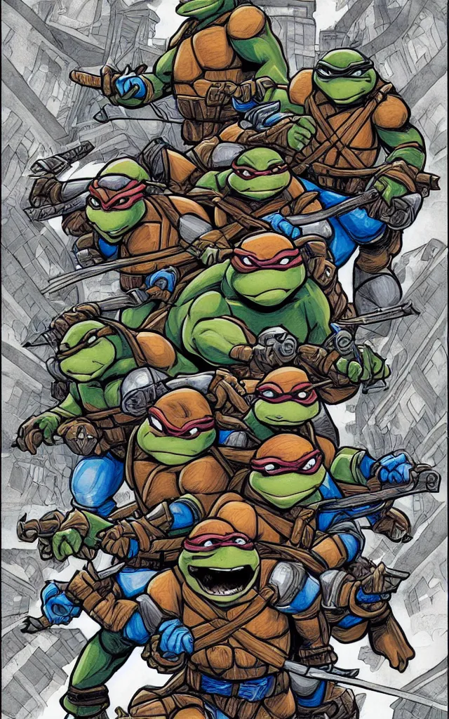 Prompt: detailed Teenage mutant ninja turtles illustration by mico suayan