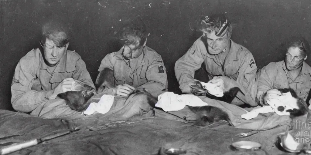 Image similar to photograph of hamsters in a ww 2 field hospital being treated by medic hamsters, detailed