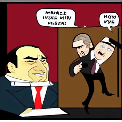 Image similar to vladimir putin being kicked out of a bar, cartoonish, in the style of genndy tartakovsky