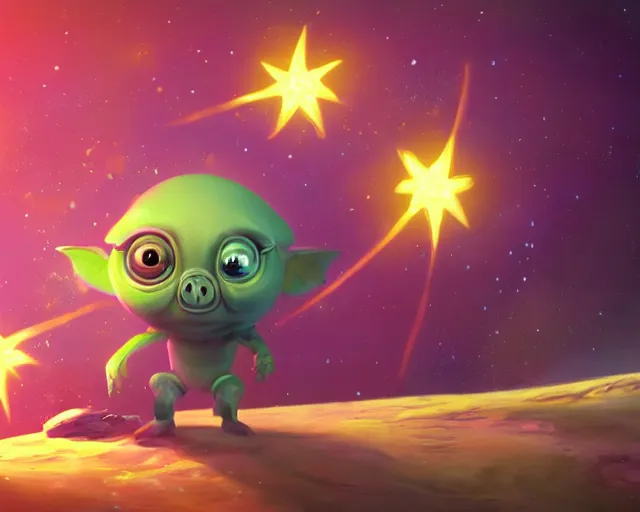 Image similar to 3D Fantasy Cute and adorable alien piggy in space, bright stars, Smooth 3D Illustration, soft render, Servando Lupini, Daniil Kudriavtsev, handpaint texture, Blender, 3DCoat