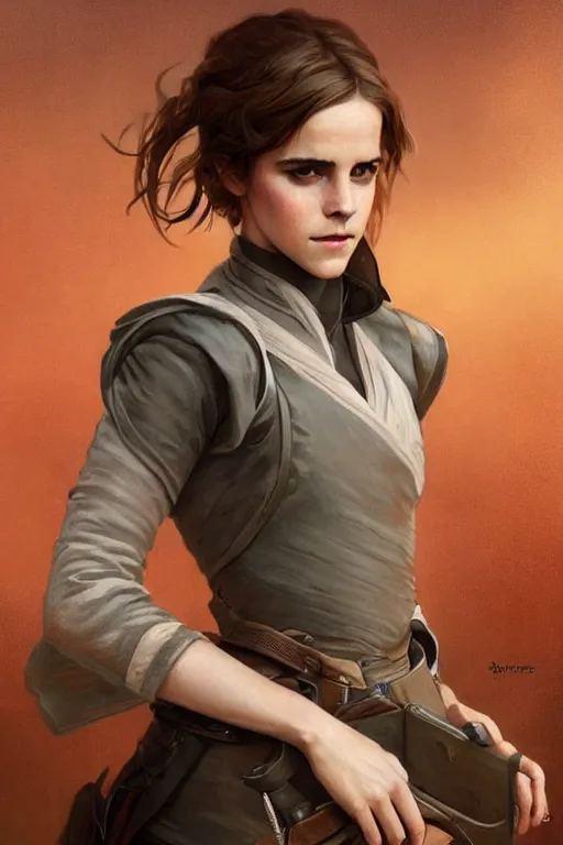 Image similar to high fantasy science-fiction character portrait of Emma Watson in the clothes of a Soviet pioneer, highly detailed, digital painting, artstation, upper body, concept art, smooth, sharp focus, illustration, art by artgerm and greg rutkowski and alphonse mucha