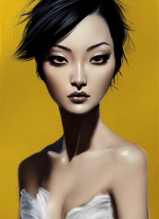 Prompt: a highly detailed illustration of meisa kuroki as short black haired young woman wearing black suit with coattails, yellow eyes, dramatic elegant pose, intricate, elegant, highly detailed, centered, digital painting, artstation, concept art, smooth, sharp focus, league of legends concept art, wlop.