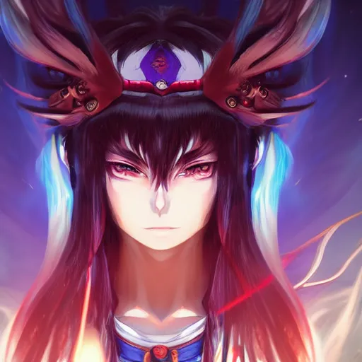 Image similar to anime portrait of Akeno Himejima as a shaman yedi using dark force to eliminate trump as an anime antagonist by Stanley Artgerm Lau, WLOP, Rossdraws, James Jean, Andrei Riabovitchev, Marc Simonetti, and Sakimichan, trending on artstation