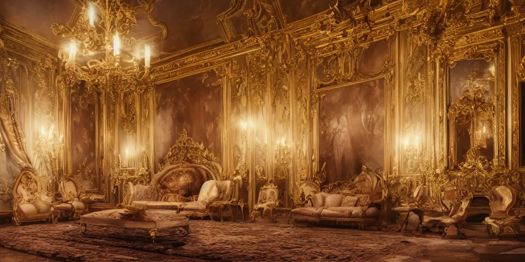 Prompt: highly detailed photo of a long hair princess in the middle of a baroque dreamy room full of renaissance furniture, cinematic lighting, intricate, 4k resolution, elegant