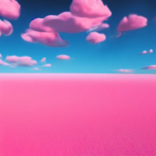 Image similar to 3 d render of a pink desert with pink clouds made out of cotton candy, super - detailed, colorful,
