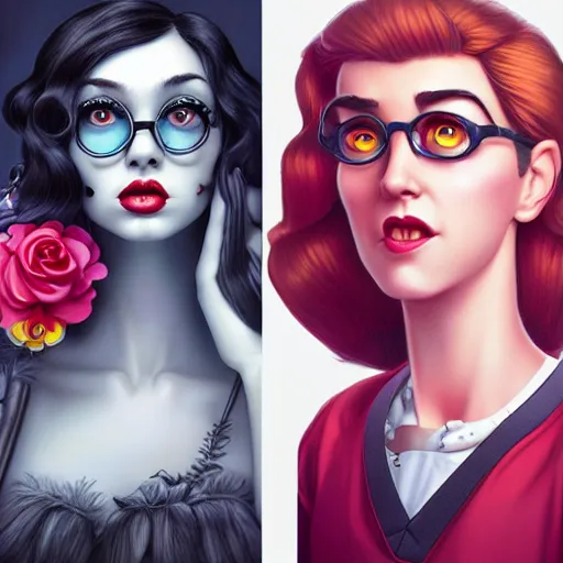 Image similar to Lofi actress portrait, Pixar style by Tristan Eaton and Stanley Artgerm and Tom Bagshaw and Tim Burton