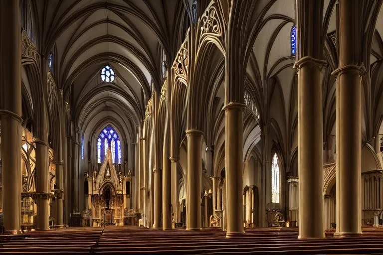 Prompt: highly detailed illustration of the cathedral of saint matthew the apostle, artstation, interior shot, washington dc, cinematic lighting, hyperdetailed, cgsociety, 8k, high resolution, insanely detailed and intricate