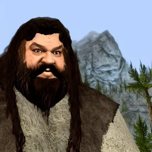 Image similar to Hagrid in the world of Skyrim in Playstation 1 graphics