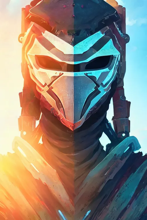 Image similar to combination suit armor aloy horizon forbidden west horizon zero dawn radiating a glowing aura global illumination ray tracing hdr fanart arstation by ian pesty and alena aenami artworks in 4 k tribal robot ninja mask helmet backpack