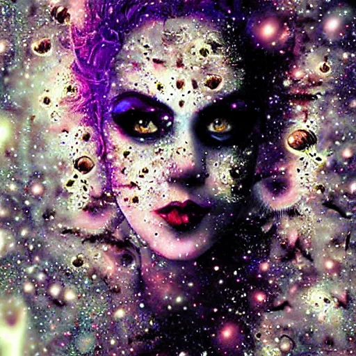 Prompt: queen vampire woman portrait made out of galaxies, beautiful, cyborg, tim burton comic book art, realistic