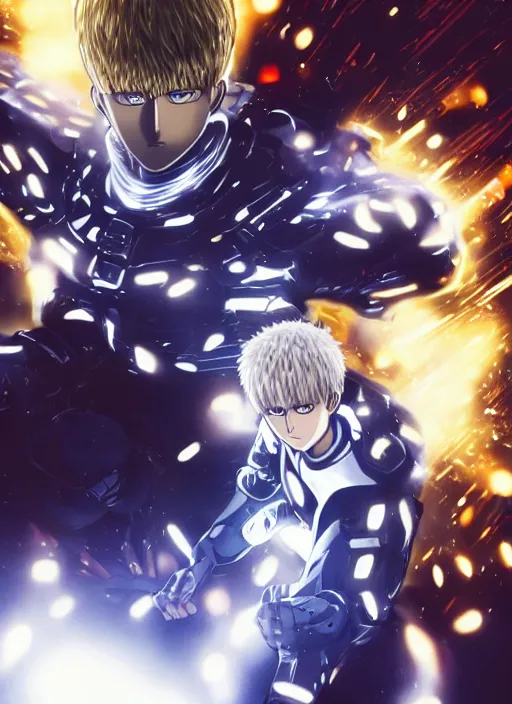 Image similar to A full portrait photo of real-life genos one punch man, f/22, 35mm, 2700K, lighting, perfect faces, award winning photography.