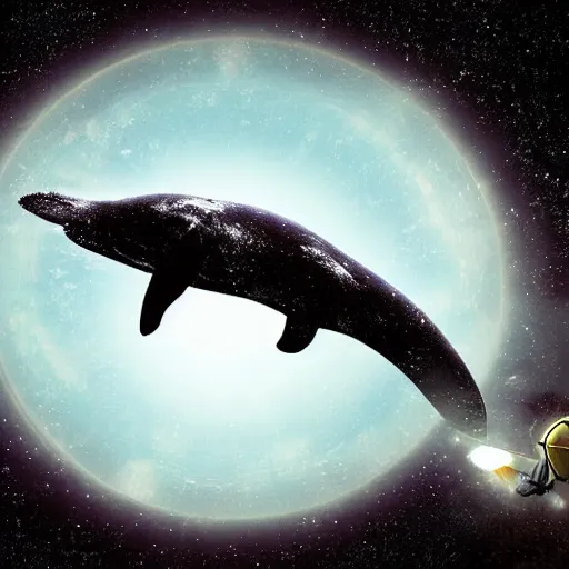 Image similar to a spaceship flies away abandoning a whale explorer on an alien world, sci-fi digital art illustration,