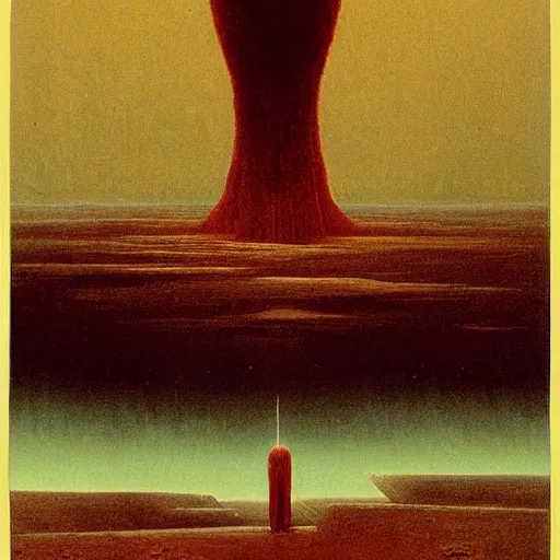 Prompt: a giant standing over the earth, style of beksinski