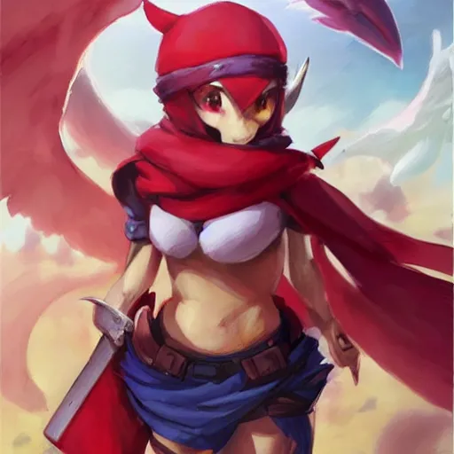 Image similar to Buff Prinny wearing a red scarf, Disgaea, realistic, very detailed, art by artgerm and greg rutkowski and magali villeneuve