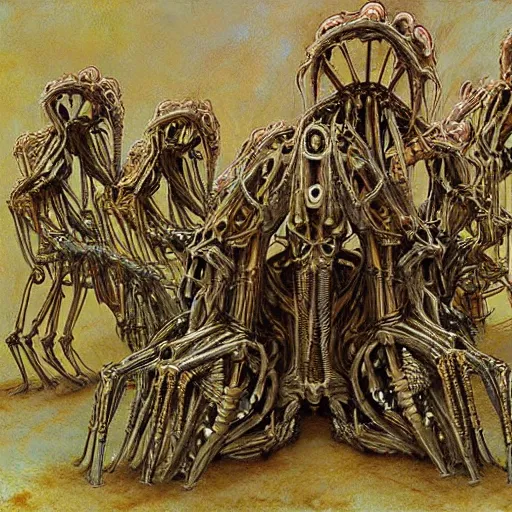 Image similar to organic cyborg alien skeleton style of peter gric Lovecraftian alien centipede dark celestial