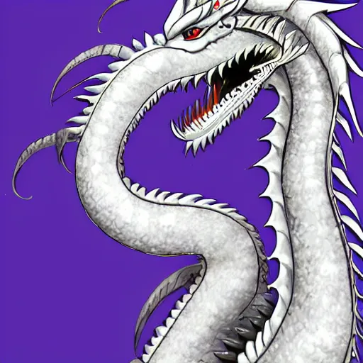 Image similar to a 128 foot tall elegant female silver western dragon with purple accents, having a 360 foot long wingspan; The scales smooth and streamlined, while having a sleek and sharp crest; two wings; close-up bust; deviantart, furaffinity