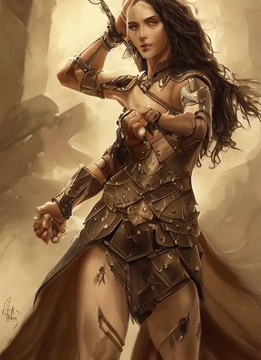 Prompt: a professionally painting of an attractive young girl, partially clothed in battle armor, olive skin, long dark hair, beautiful bone structure, perfectly proportioned, nubile body, symmetrical facial features, intricate, elegant, heroic pose, digital painting, concept art, smooth, sharp focus, finely detailed, from Warhammer, in the style of Artgerm and Greg Rutkowski and William-Adolphe Bouguerea