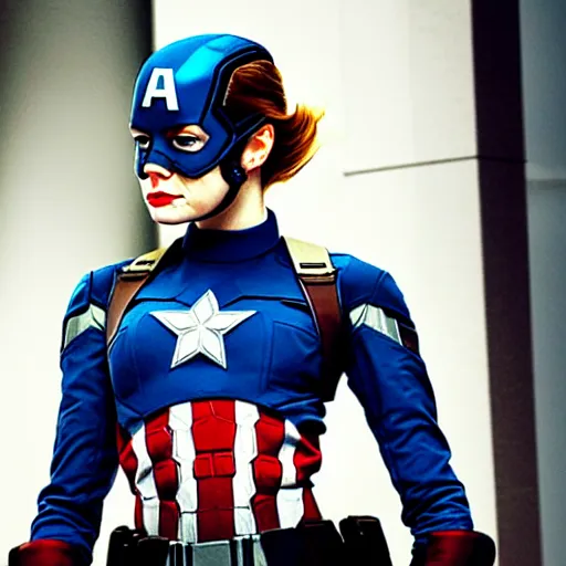 Image similar to Emma Stone as captain America