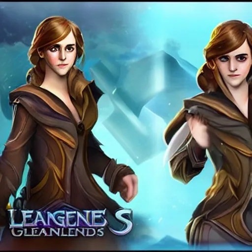 Image similar to Emma Watson as a character in the game League of Legends, with a background based on the game League of Legends, detailed face, old 3d graphics