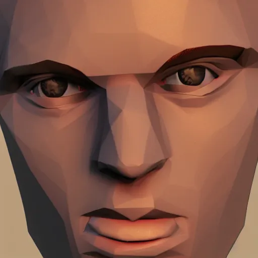 Prompt: low poly count close up of face