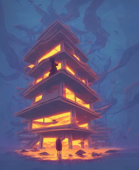 Prompt: minimalist building made from exotic fungus, by dan mumford, yusuke murata, makoto shinkai, ross tran, underwater, hellish, cinematic, unreal engine, cel shaded, featured on artstation, pixiv