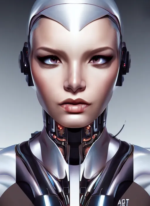 Image similar to portrait of a cyborg woman by Artgerm, (((((face turns left))))) (((face turns right))), eyes closed , biomechanical, hyper detailled, trending on artstation