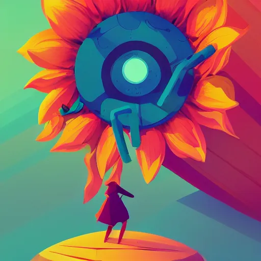 Image similar to beautiful digital sunflower, isometric, by Anton Fadeev and Simon Stalenhag, trending on artstation