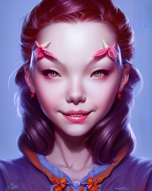 Image similar to digital art, fantasy portrait of smiling girl, by James Jean and by artgerm, by ross tran , ultradetailed, charachter design, concept art, trending on artstation,