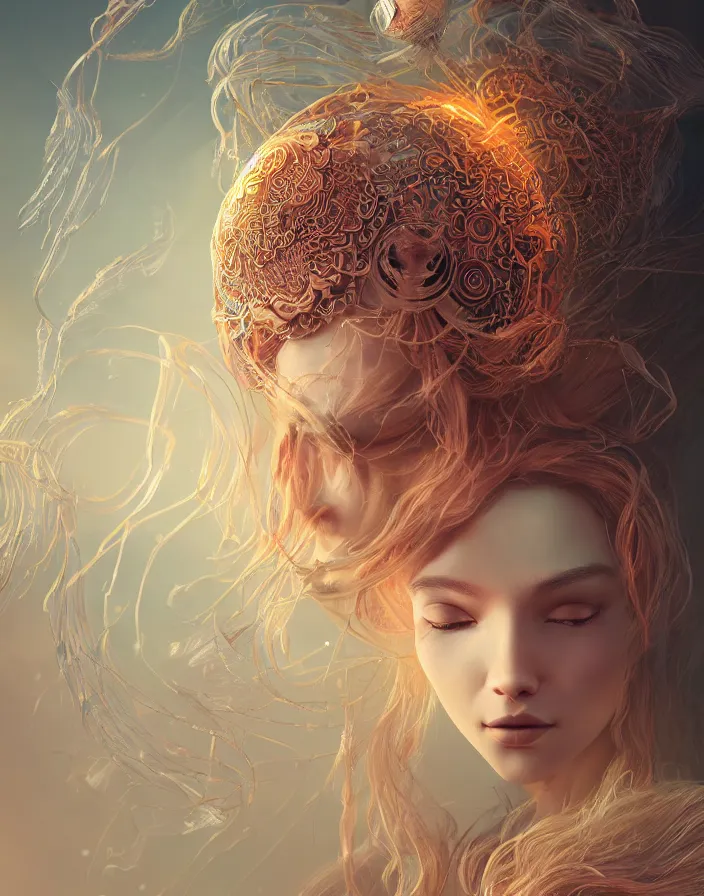 Image similar to goddess portrait. jellyfish phoenix head. intricate artwork by Tooth Wu and wlop and beeple. octane render, trending on artstation, greg rutkowski very coherent symmetrical artwork. cinematic, hyper realism, high detail, octane render, 8k