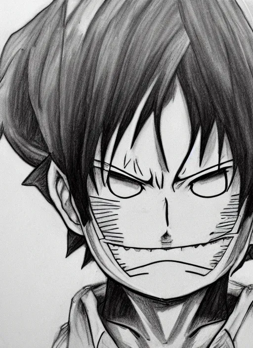 Image similar to sketch detailed of a luffy face, depth of field,