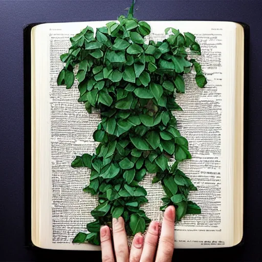 Image similar to “ very photorealistic photo of vines growing out of a woman ’ s book as she sleeps, award - winning details ”