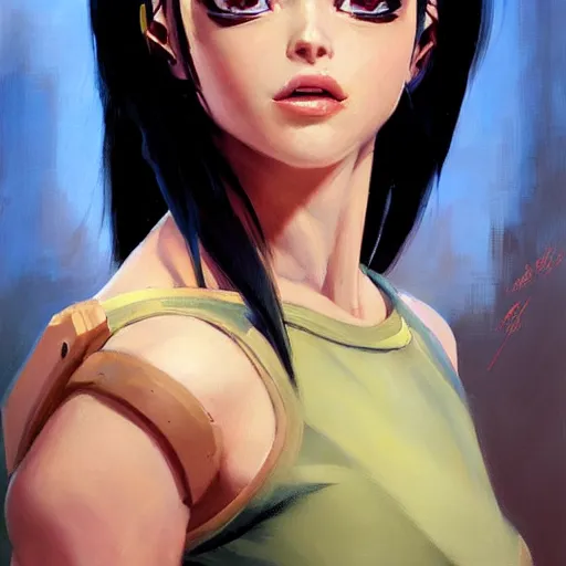 Image similar to greg manchess portrait painting of battle angel alita as overwatch character, totally whack, medium shot, asymmetrical, profile picture, organic painting, sunny day, matte painting, bold shapes, hard edges, street art, trending on artstation, by huang guangjian and gil elvgren and sachin teng