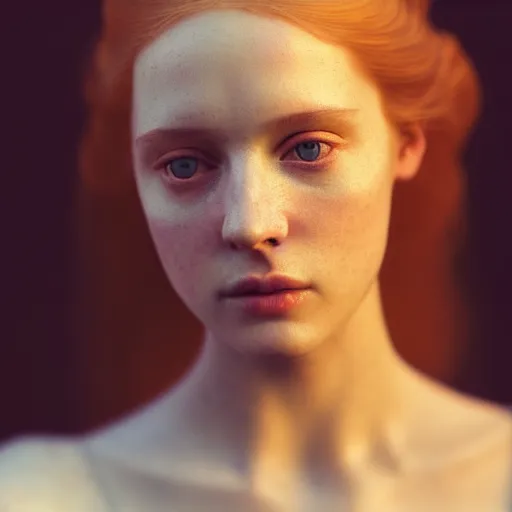 Image similar to photographic portrait of a stunningly beautiful english renaissance female in soft dreamy light at sunset, beside the river, soft focus, contemporary fashion shoot, in a denis villeneuve and tim burton and ridley scott movie, by edward robert hughes, annie leibovitz and steve mccurry, david lazar, jimmy nelsson, extremely detailed, breathtaking, hyperrealistic, perfect face, octane render