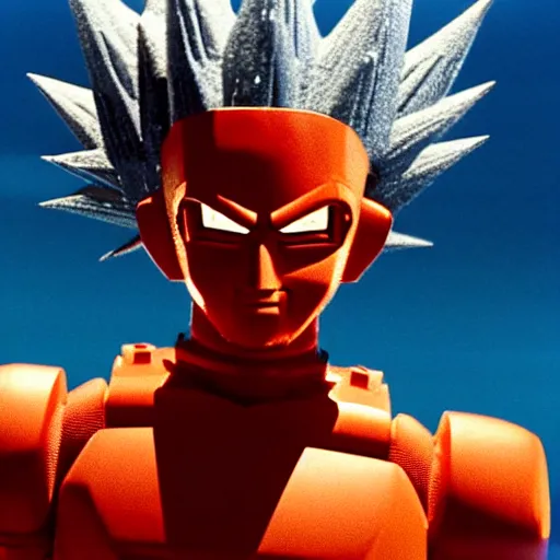 Image similar to movie still of robot goku, cinematic composition, cinematic light, criterion collection, by david lynch