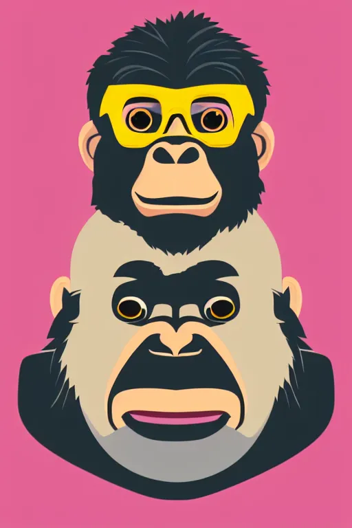 Prompt: Hipster gorilla, sticker, anthropomorphic, colorful, fantasy, artstation, illustration, highly detailed, simple, smooth and clean vector curves, no jagged lines, vector art, smooth