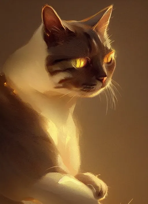 Image similar to a cat thinking about what he had done, everything slowly falling, elegant, highly detailed, digital illustration, trending in artstation, trending in pinterest, glamor photo, concept art, smooth, sharp focus, art by artgerm and greg rutkowski