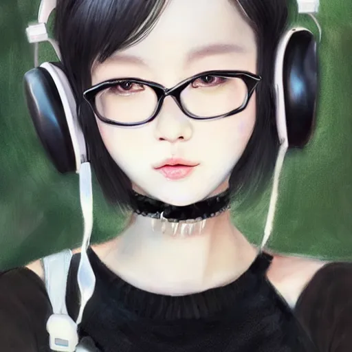 Prompt: realistic beautiful gorgeous natural cute Blackpink Lalisa Manoban black hair fur black cat ears, wearing white camisole summer outfit, headphones, black leather choker artwork drawn full HD 4K highest quality in artstyle by professional artists WLOP, Aztodio, Taejune Kim, Guweiz on Pixiv Artstation