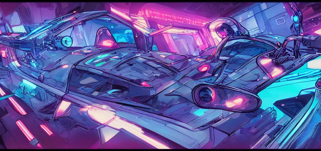 Prompt: dashboard in screen, zenithal view, blue neon light, in the graphic style of Patrick Gleason, drawn by Mobius, detailed art, trending on Artstation, comic art