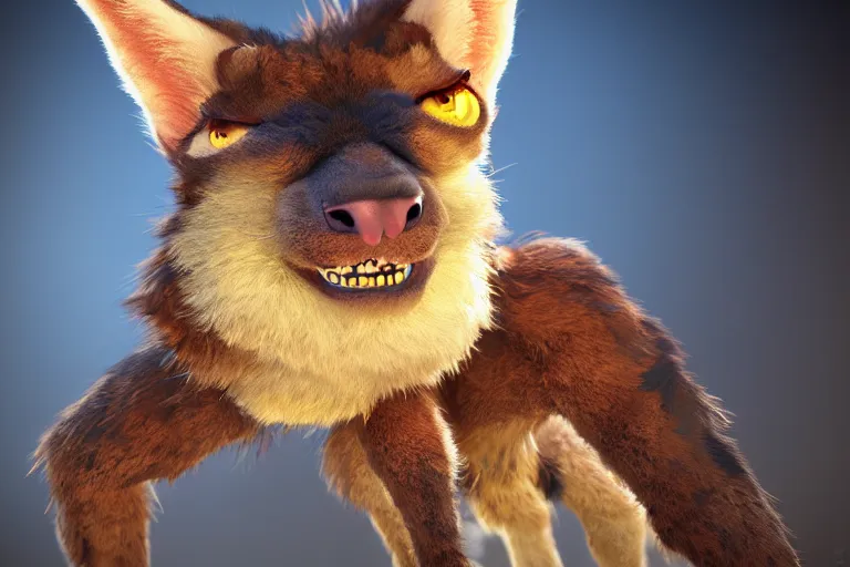 Image similar to The fluffiest little scary creature in the world, hybrid from scorpion spider caracal , fullbody, oil painting, exoskeletton, zootopia, volumetric light, unreal 5, DAZ, hyperrealistic, octane render, RPG portrait, dynamic lighting, fantasy art, beautiful face