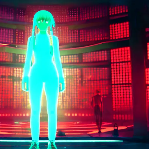 Prompt: still of hatsune miku in blade runner 2 0 4 9, imax, neon