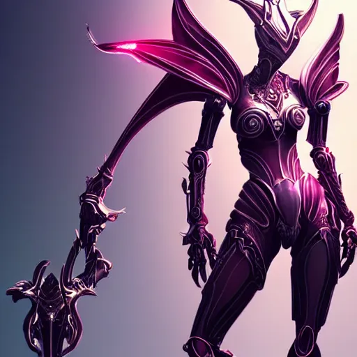 Image similar to highly detailed exquisite fanart, of a beautiful female warframe, but as a stunning anthropomorphic robot female dragon, standing elegantly with hand on hip, shining reflective off-white plated armor, slick elegant design, bright Fuchsia skin, sharp claws, full body shot, epic cinematic shot, realistic, professional digital art, high end digital art, DeviantArt, artstation, Furaffinity, 8k HD render, epic lighting, depth of field