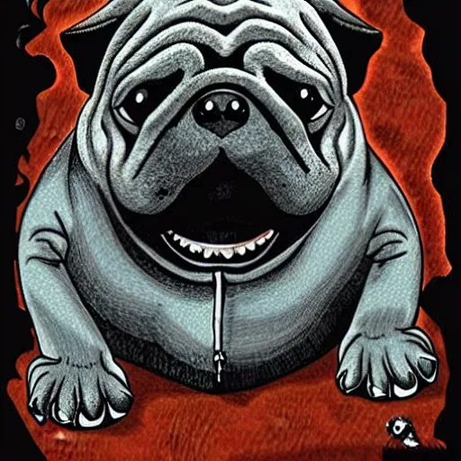 Prompt: a lovecraftian pug monster | illustration, very detailed, pen, ink and watercolors, drawn by brian bolland