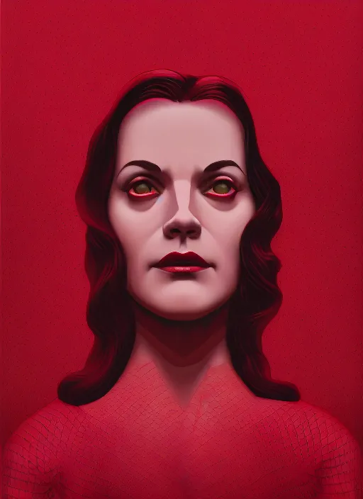 Image similar to Twin Peaks movie poster artwork by Michael Whelan and Tomer Hanuka, Rendering of a crimson colored snake, from a scene from Twin Peaks, clean, full of detail, Matte painting, trending on artstation and unreal engine