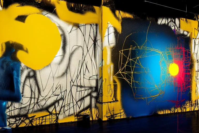 Image similar to creepy golden ball, multilayer glitch effect in spatial perceptron synapses, matte painting, 4 k, epic composition, volumetric light, abstract illusionism, by robert rauschenberg, konstantinas ciurlionis, jean - michel basquiat, pour paint, modern street art, grunge wall, industrial